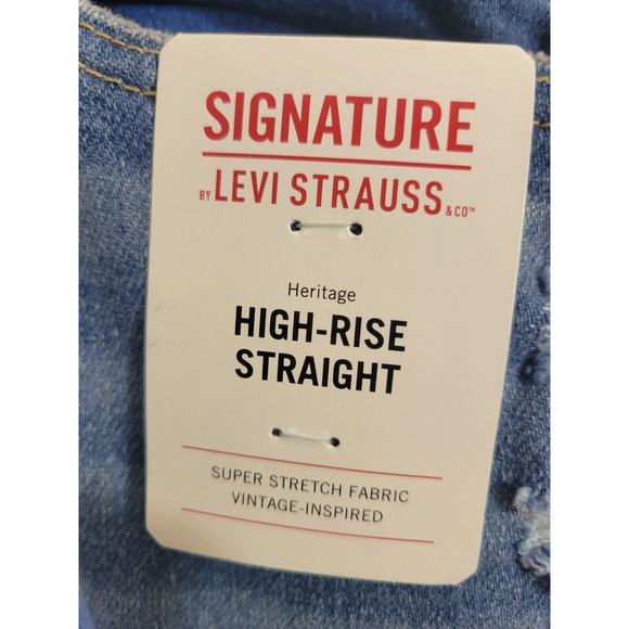 NWT Levi's Blue Denim High Rise Straight Leg Distressed Jeans Women's Size 16 - Picture 9 of 12